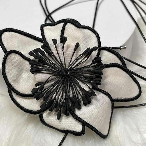Zara White And Black Fabric Flower Wrap Necklace - Picture 12 of 16